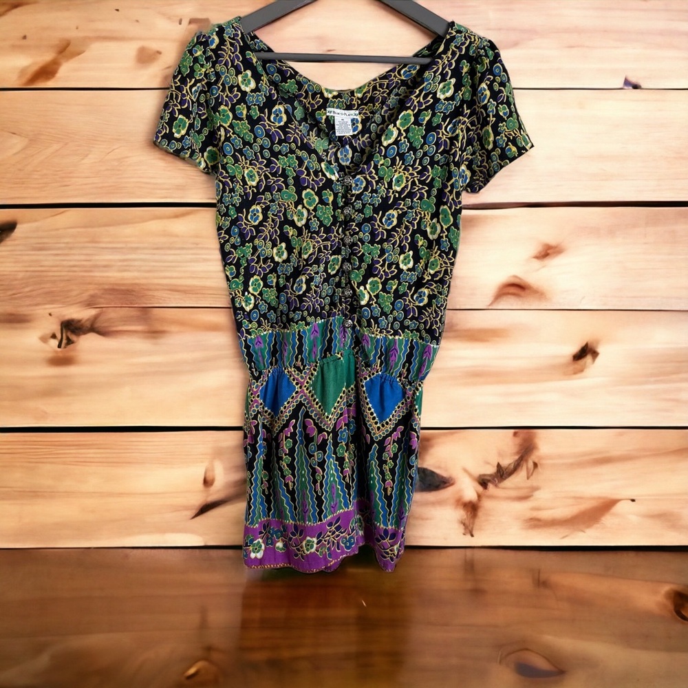Blue Plate Tropical Button Embellished Short Sleeve Romper Green Sz M